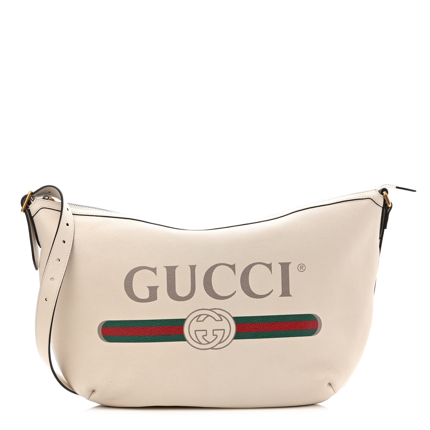 Grained Calfskin Logo Half Moon Hobo White