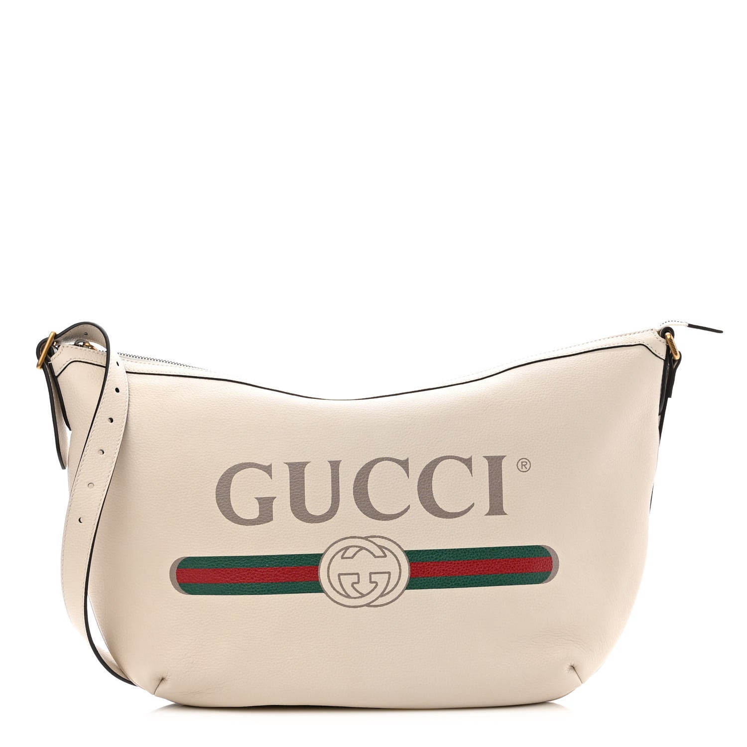 Gucci Grained Calfskin Logo Half Moon Hobo White 1 of 10