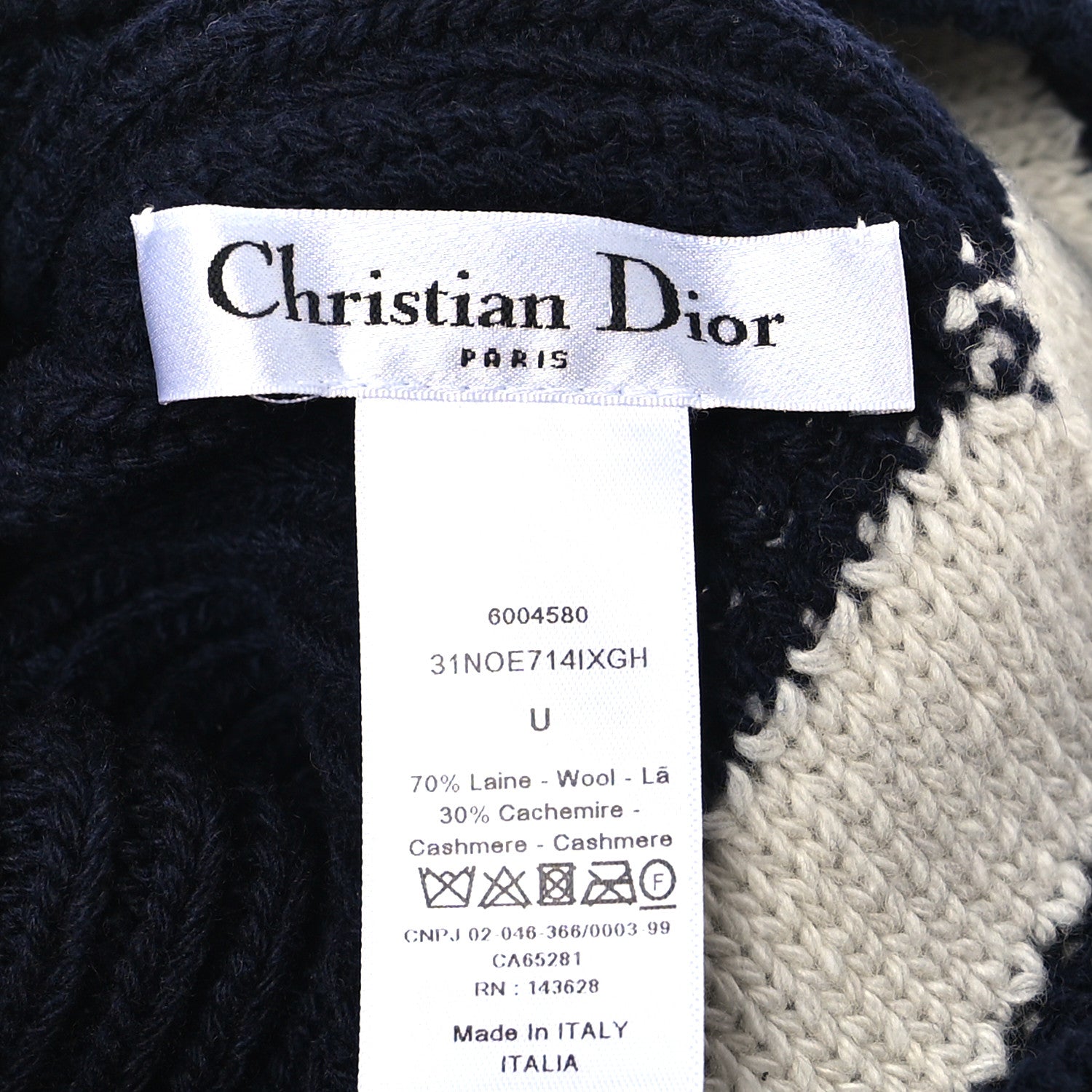 Christian Dior Cashmere Wool D-White Beanie Navy Blue White 3 of 3