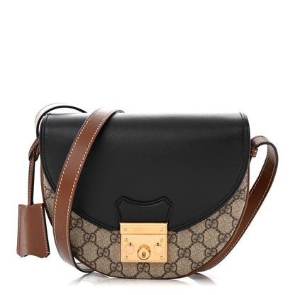 Gucci GG Supreme Monogram Calfskin Small Padlock Messenger Shoulder Bag Beige Black Cuir 1 of 10