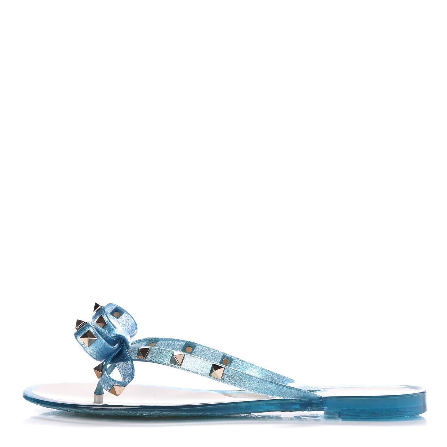 PVC Jelly Glitter Rockstud Bow Thong Sandals 39 Cerulean
