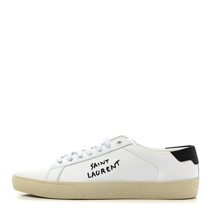 Saint Laurent Calfskin Embroidered Court Classic Sneakers 38 White Black 1 of 8