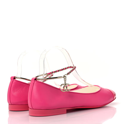 Chanel Lambskin Patent Calfskin Cap Toe Ankle Chain Ballerina Flats 41 Pink 4 of 8