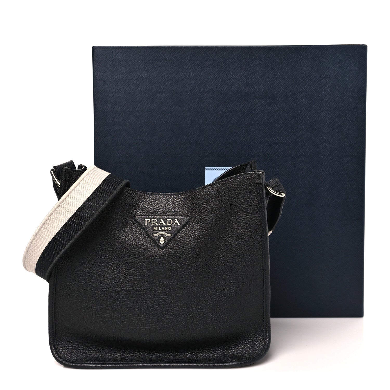 Prada Vitello Daino Soft Hobo Messenger Bag Black 10 of 10