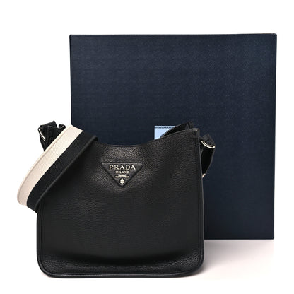 Prada Vitello Daino Soft Hobo Messenger Bag Black 10 of 10