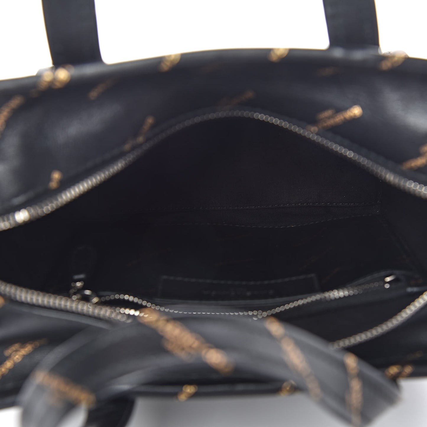 Calfskin Allover Logo XS Bazar Shopper Tote Black Gold