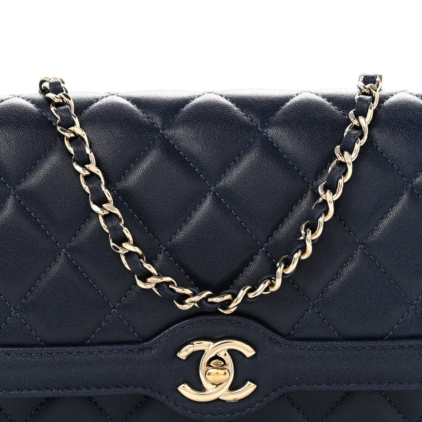 Lambskin Quilted Hold The Line Wallet On Chain WOC Dark Blue