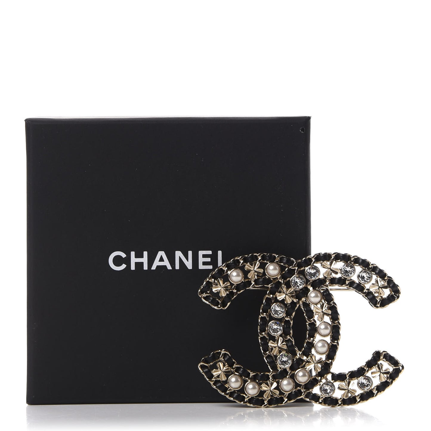 Metal Lambskin Crystal Sergeant Brooch Black Gold