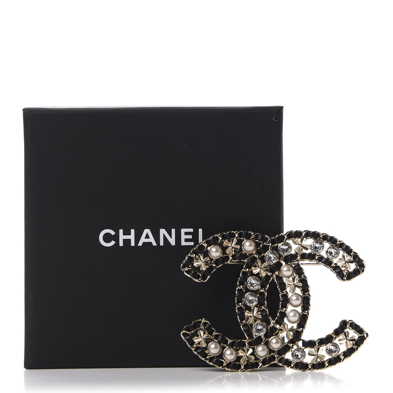 Chanel Metal Lambskin Crystal Sergeant Brooch Black Gold 5 of 5