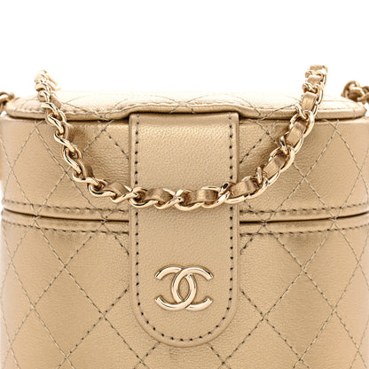 Chanel Metallic Lambskin Quilted Round Mini Vanity Case With Chain Gold 8 of 11