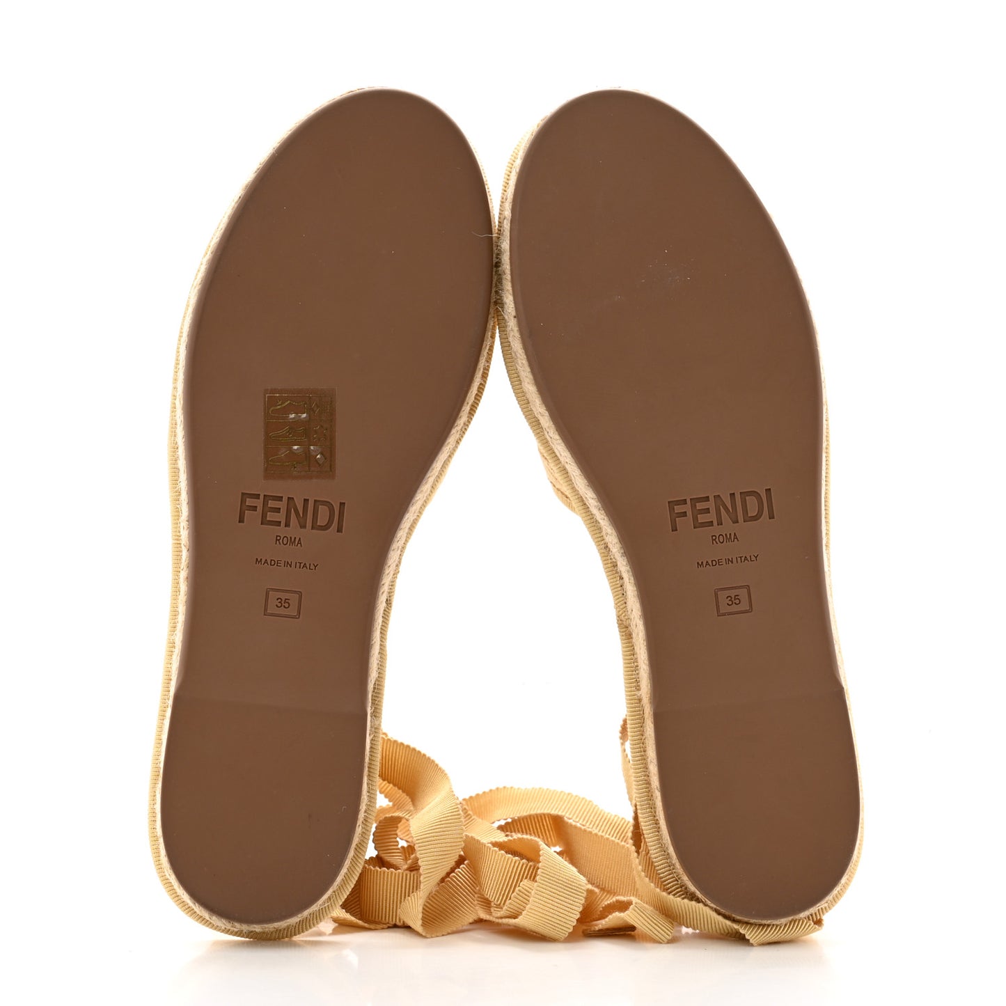 Raffia FF Embroidered Roma Ankle Wrap Espadrille Wedges 35 Natural