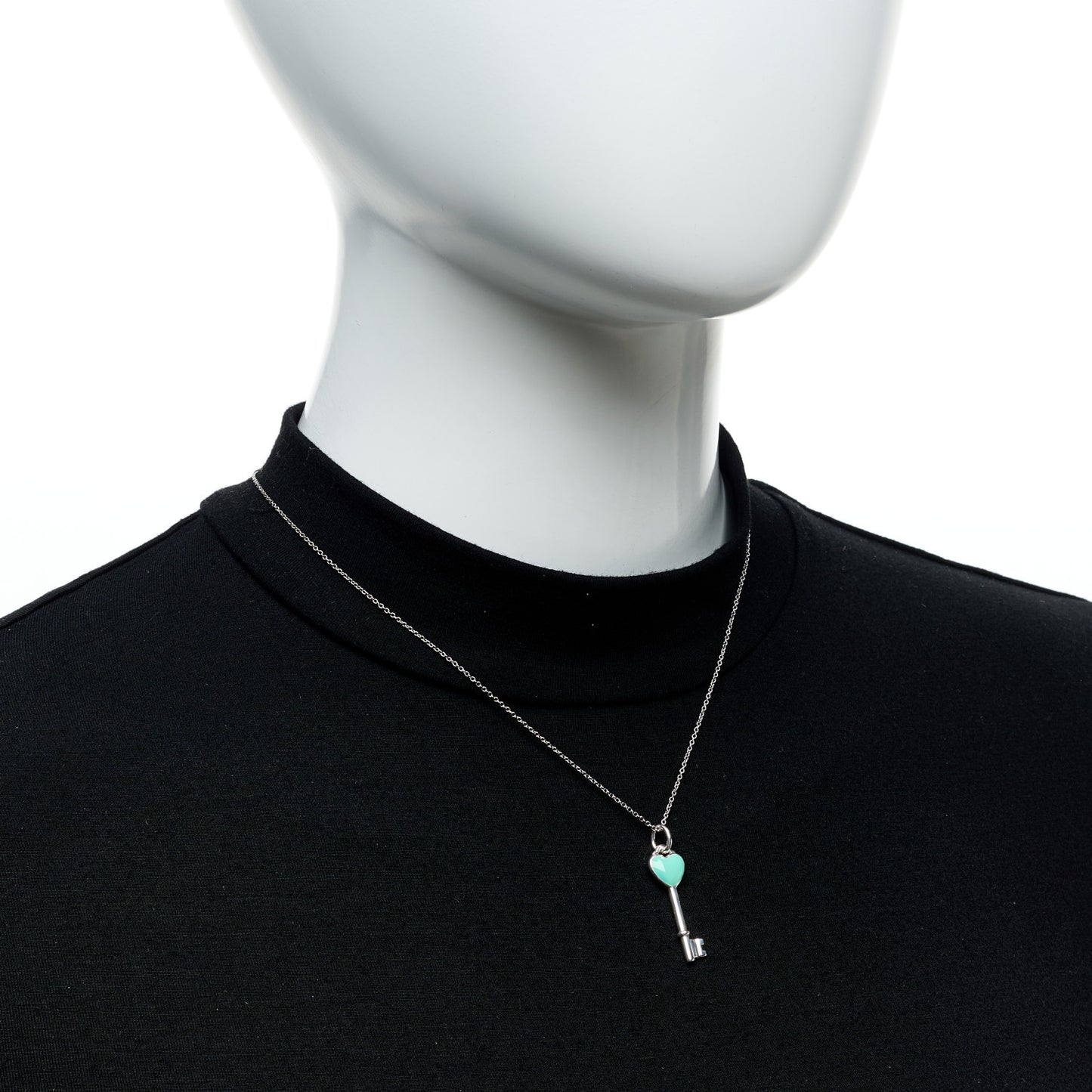 Sterling Silver Enamel Heart Key Pendant Necklace Blue