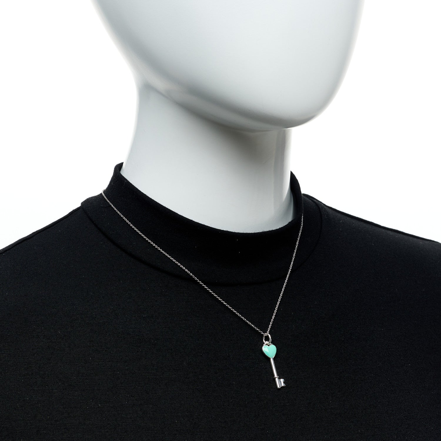 Tiffany Sterling Silver Enamel Heart Key Pendant Necklace Blue 2 of 6