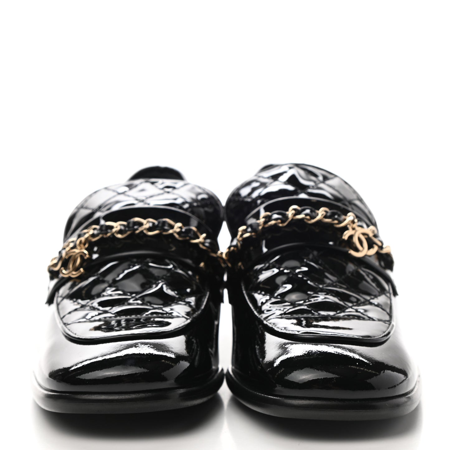 Patent Calfskin CC Chain Mocassin Loafers 36.5 Black
