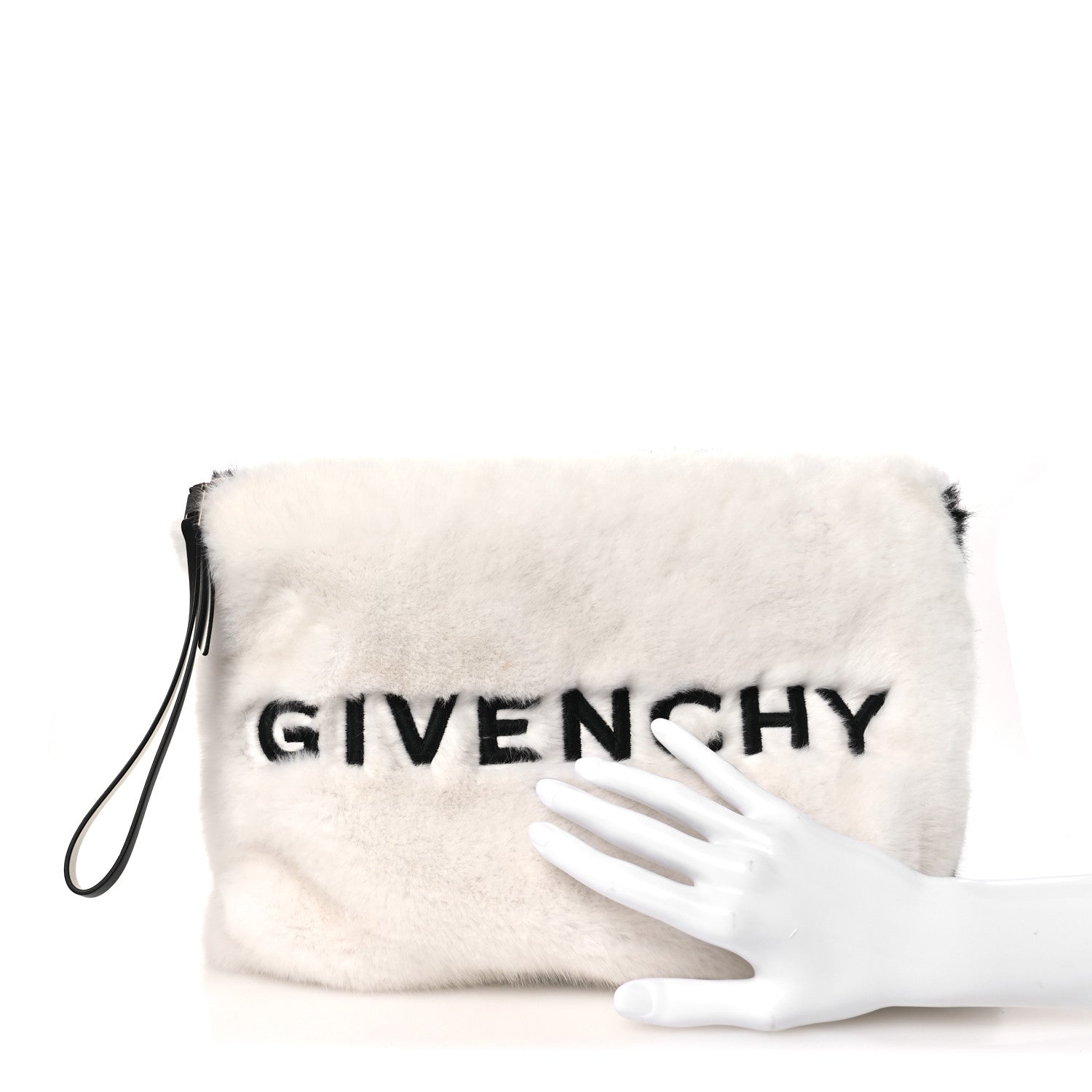 Givenchy Faux Fur Two Tone Large GV3 Pouch Wristlet Black White 2 of 10