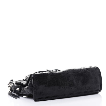 Balenciaga Agneau Classic Silver Hardware Mini City Logo Strap Black White 3 of 4