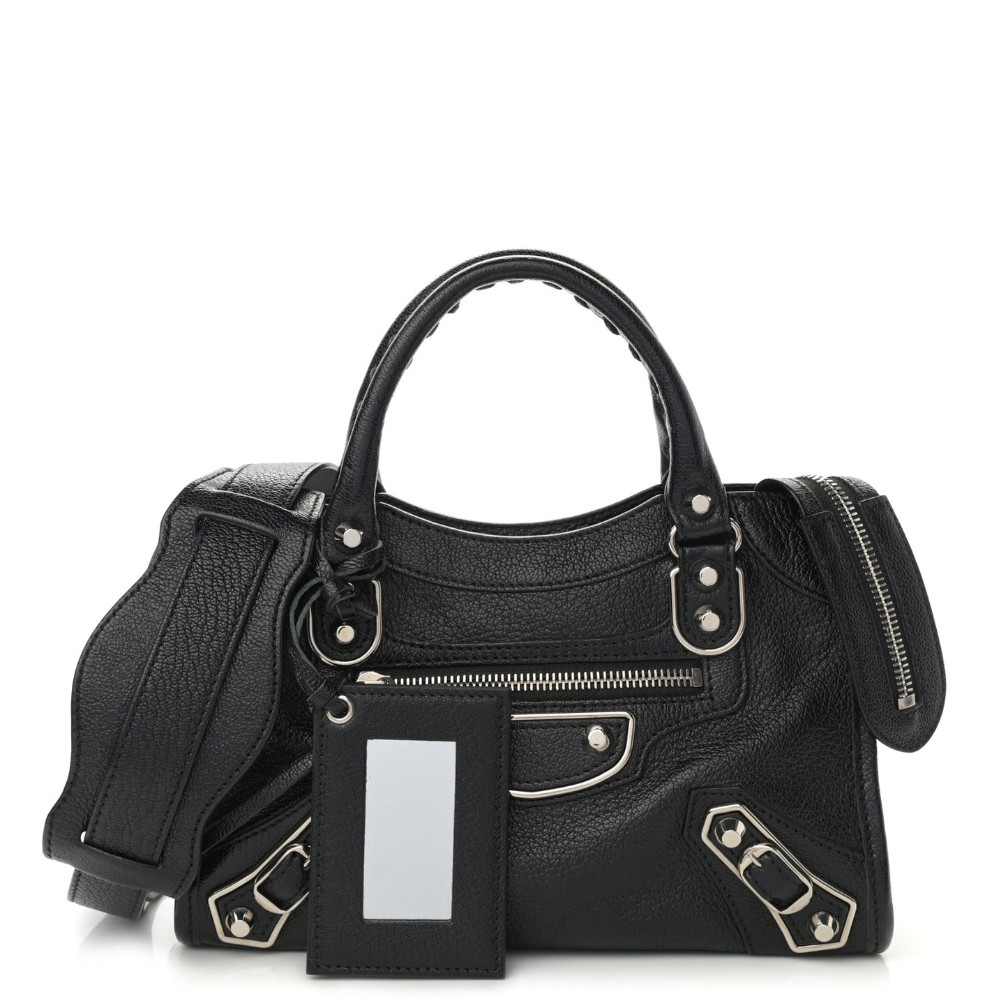 Chevre Silver Metallic Edge Hardware Mini City Black