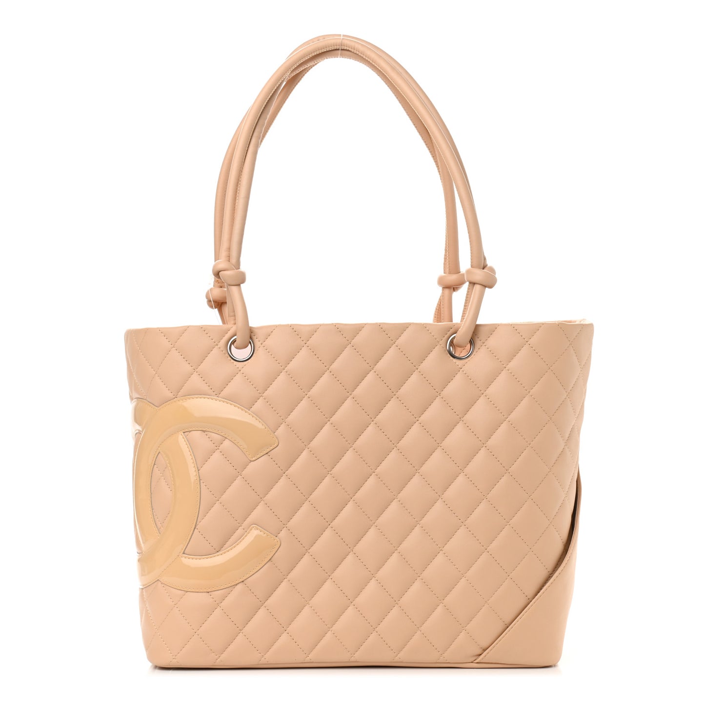 Calfskin Quilted Large Cambon Tote Beige