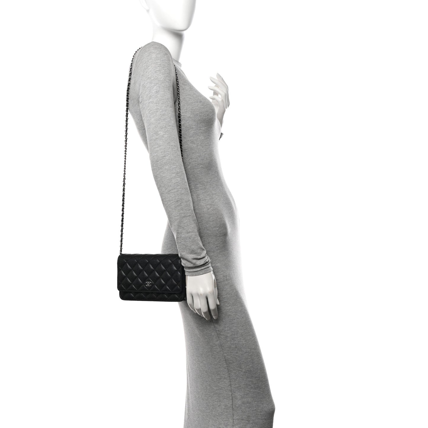 Caviar Quilted Wallet on Chain WOC Black