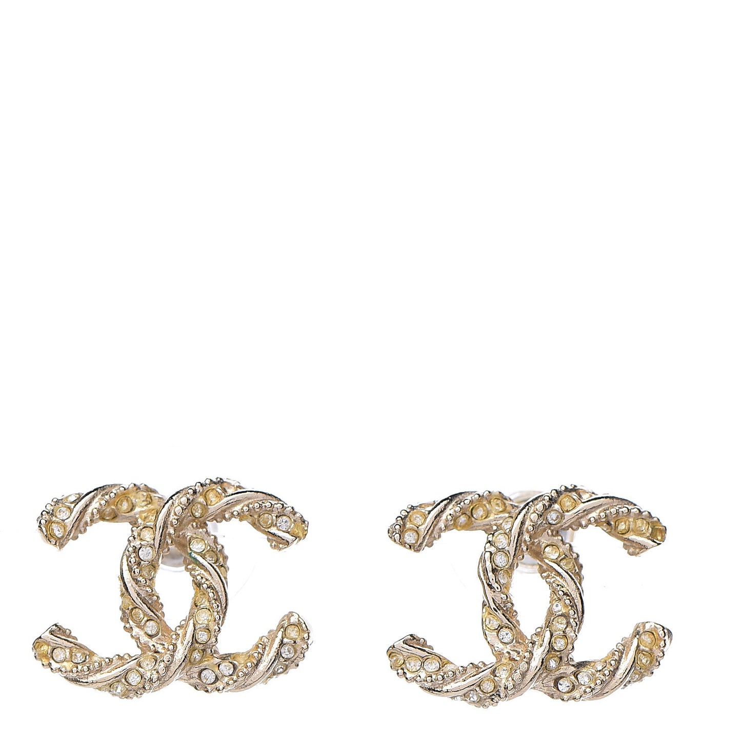 Crystal Twisted CC Earrings Gold