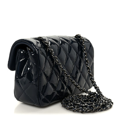 Chanel Patent Calfskin Quilted Extra Mini Rectangular Flap Navy Blue 3 of 12