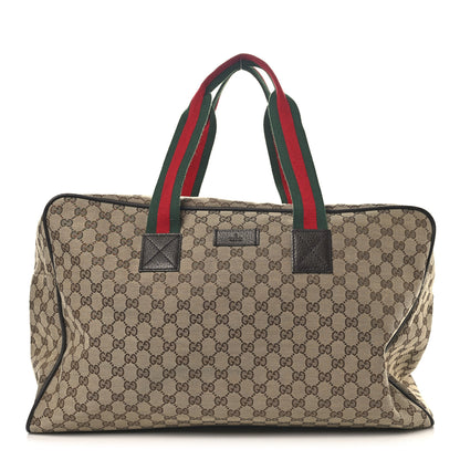 Gucci GG Monogram Web Large Collapsible Carry On Duffle Beige Brown 1 of 12