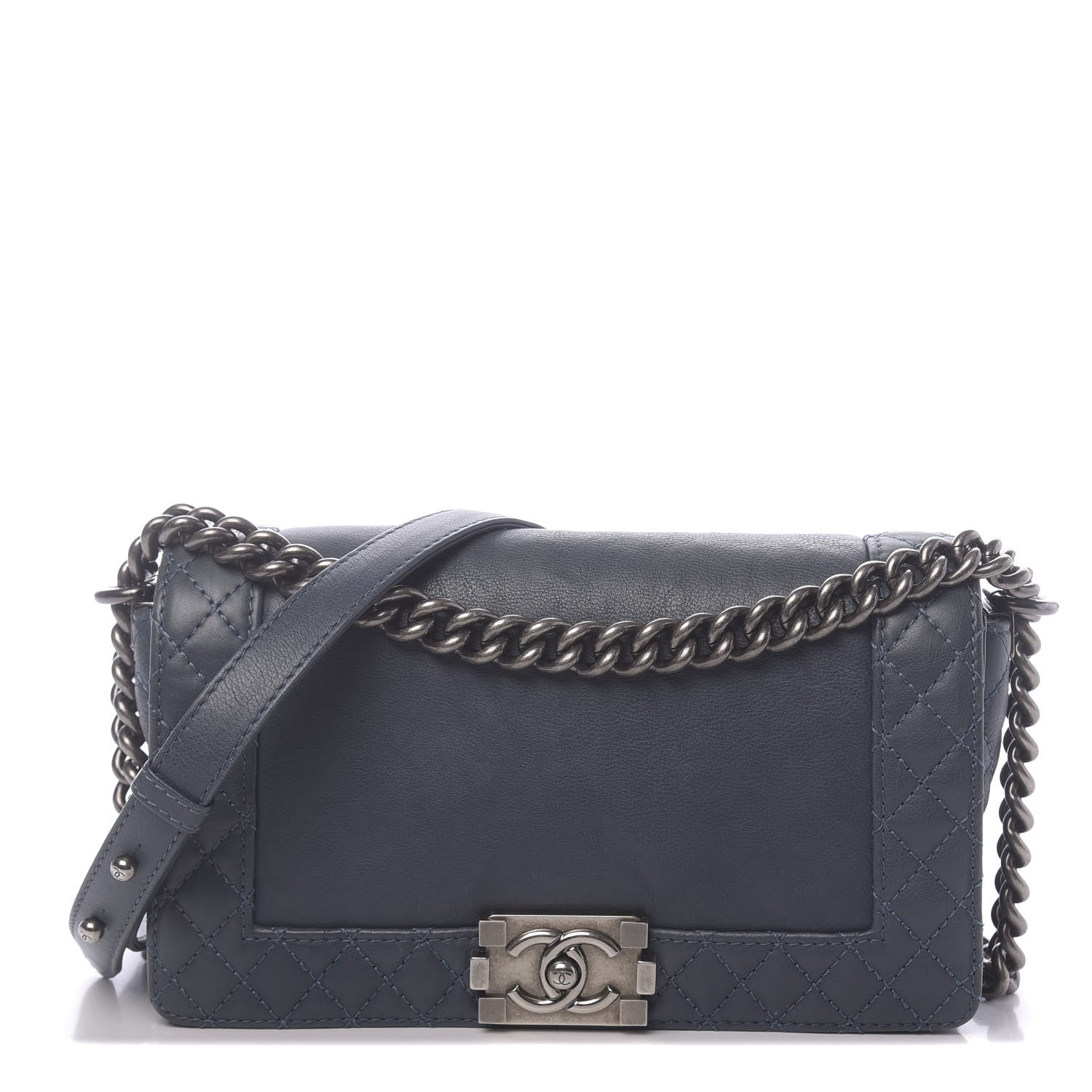Chanel Calfskin Small Boy Reverso Flap Dark Blue 1 of 10
