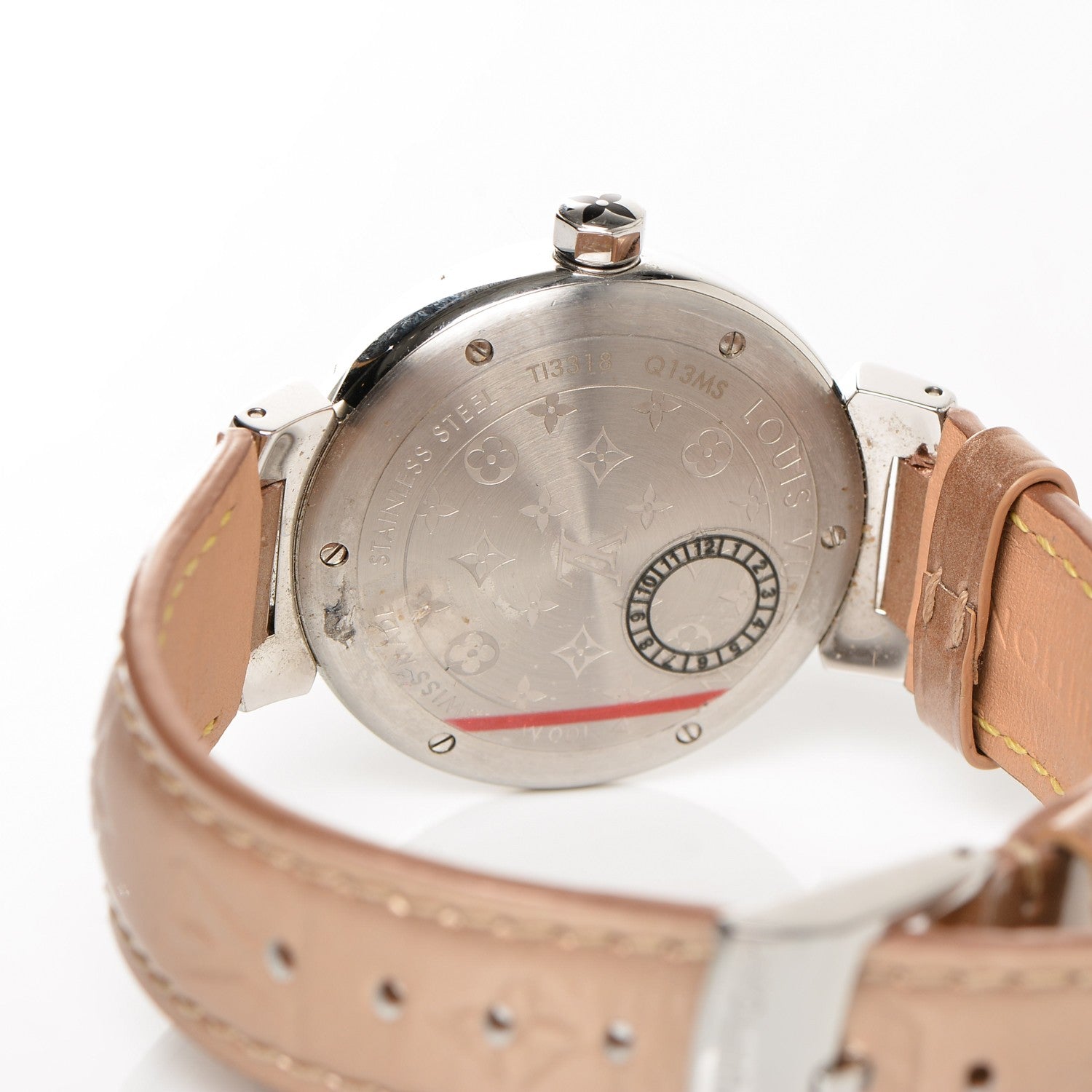 Louis Vuitton Stainless Steel Vernis Diamond 34mm Tambour Bijou Quartz Watch Beige 5 of 11