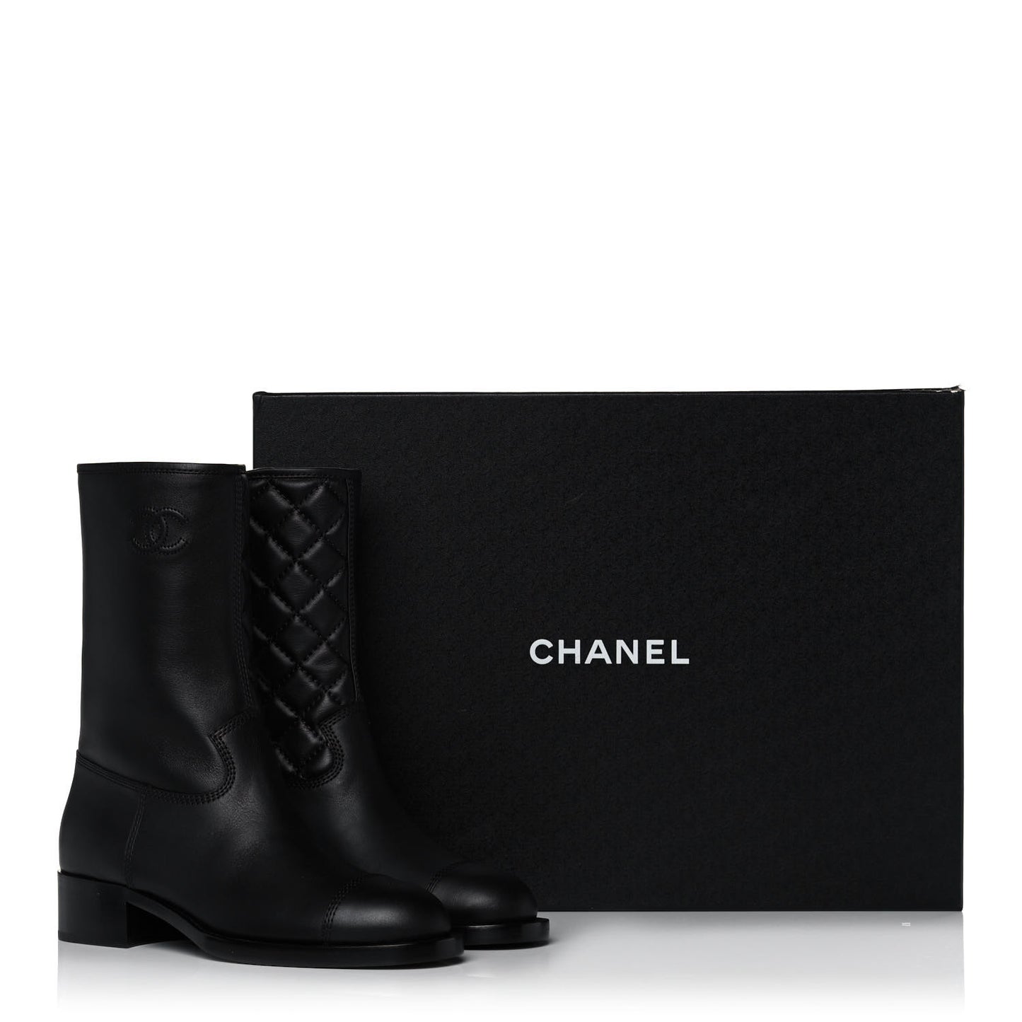Calfskin Quilted CC Logo Mid Calf Boots 39 Black