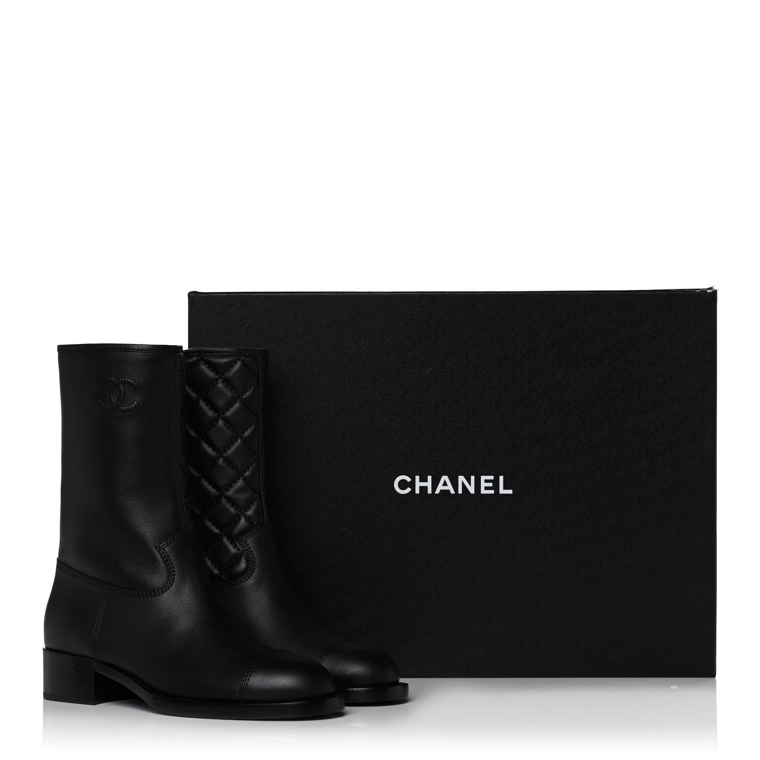 Chanel Calfskin Quilted CC Logo Mid Calf Boots 39 Black 9 of 9