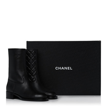 Chanel Calfskin Quilted CC Logo Mid Calf Boots 39 Black 9 of 9