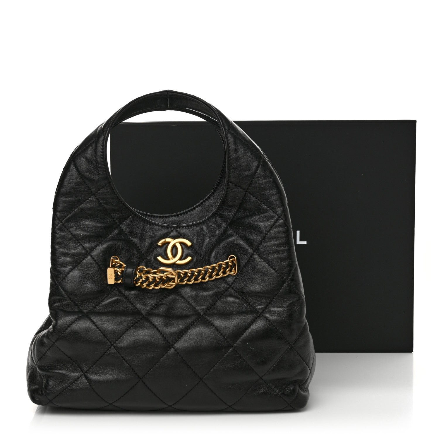 Chanel Shiny Lambskin Quilted CC Belt Shopping Bag Black 1746818