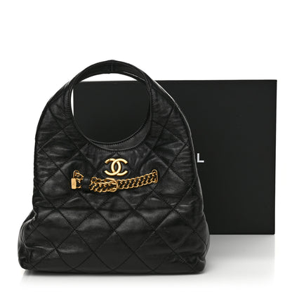 Chanel Shiny Lambskin Quilted CC Belt Shopping Bag Black Black 11 of 11