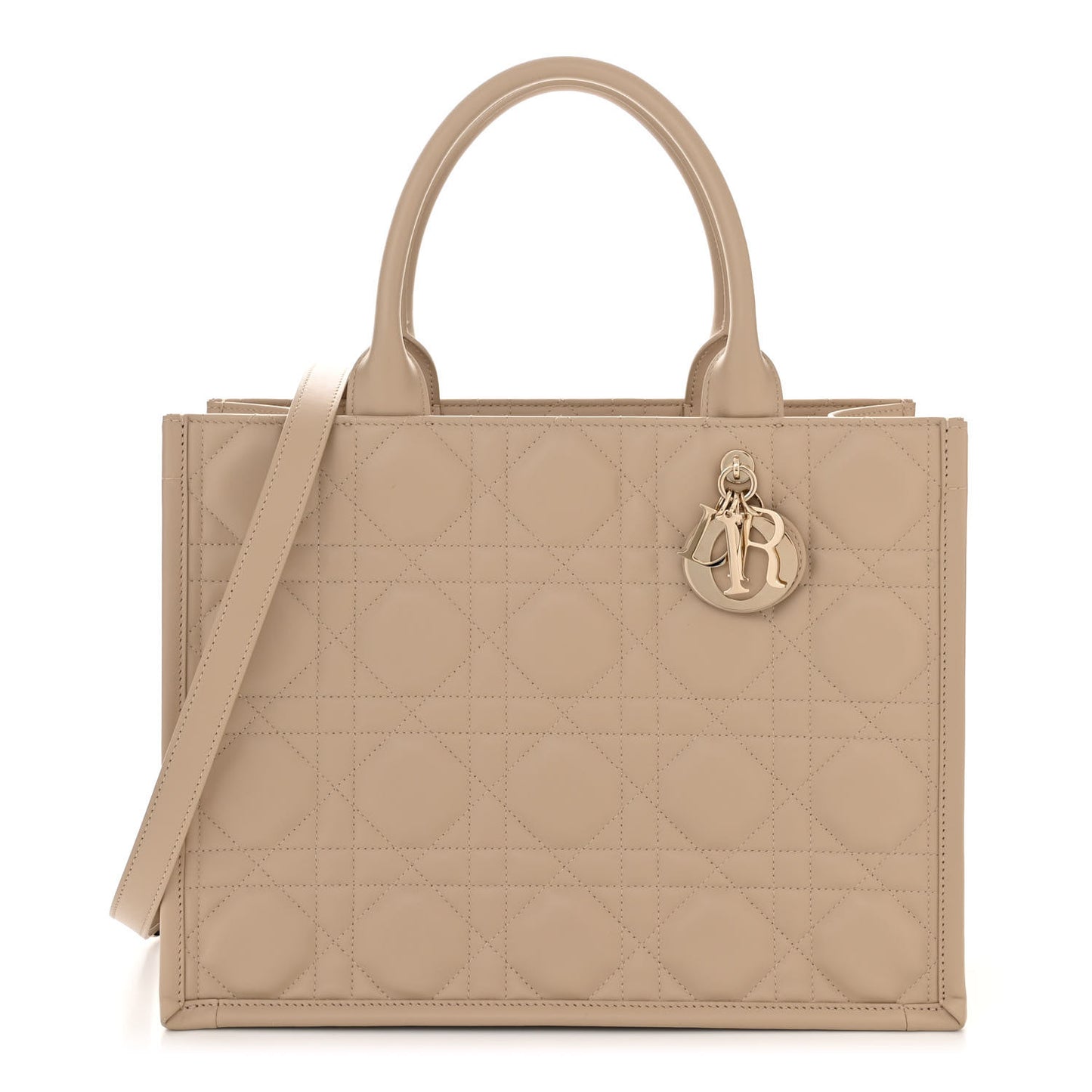 Calfskin Macro Cannage Medium Book Tote Taupe