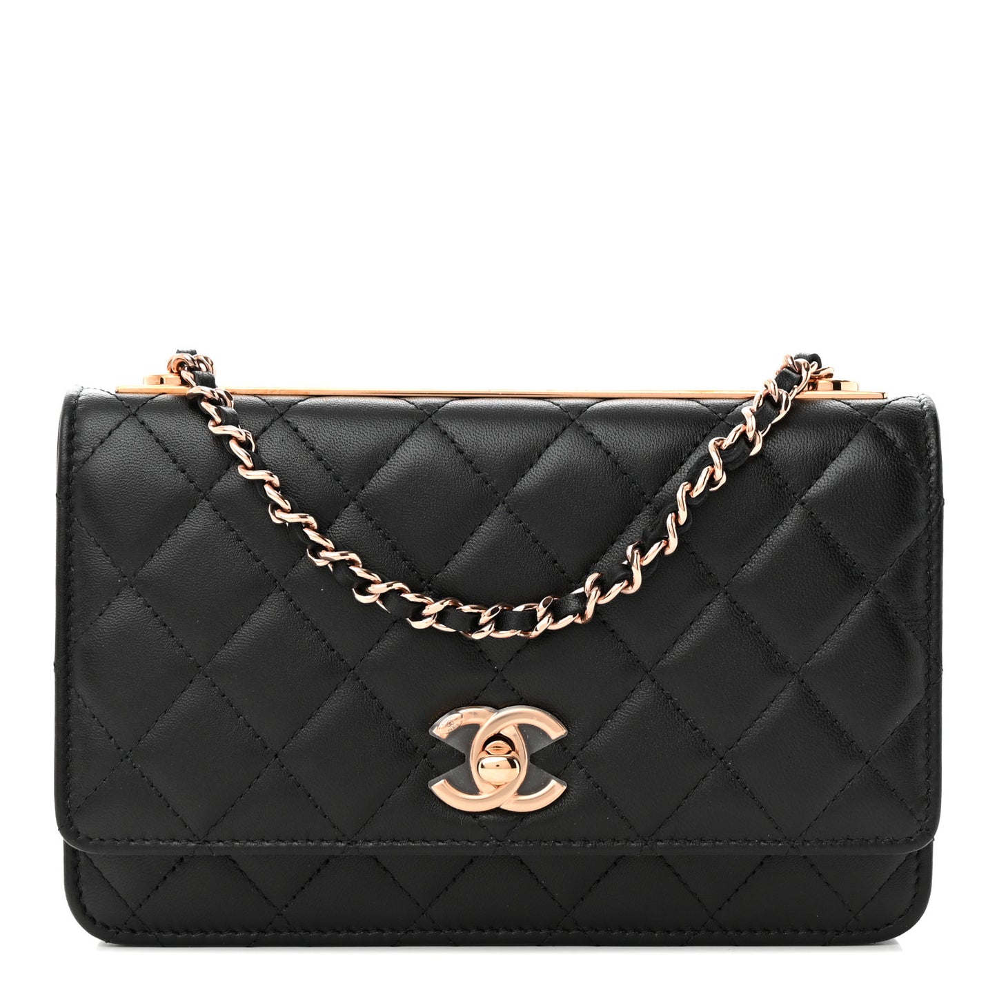 Lambskin Quilted Trendy CC Wallet On Chain WOC Black