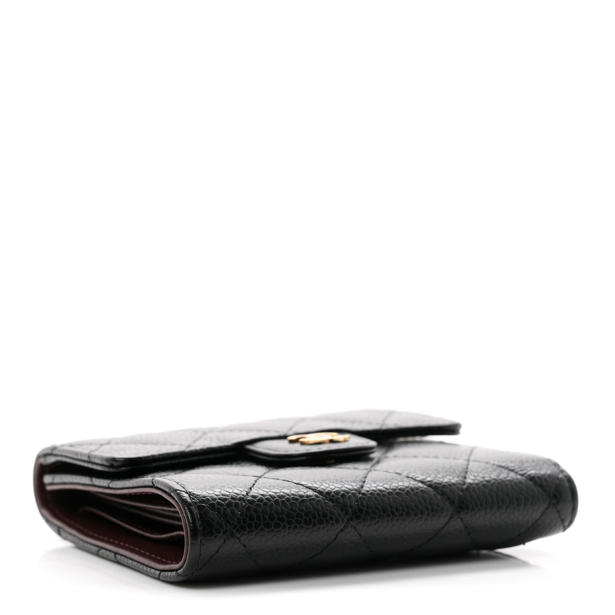 Caviar Quilted Compact Flap Wallet Black