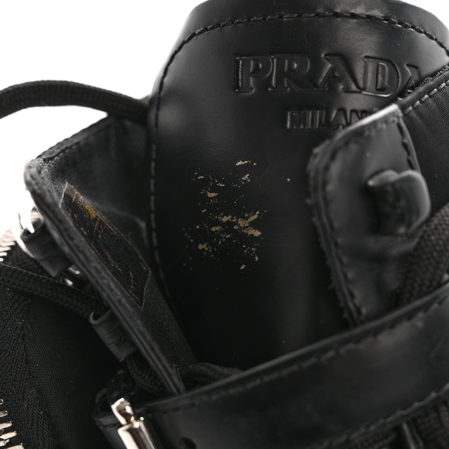 Prada Spazzolato Rois Re-Nylon Metal Triangle Logo Monolith Pouch Pocket 55mm Boots 38.5 Black 10 of 11