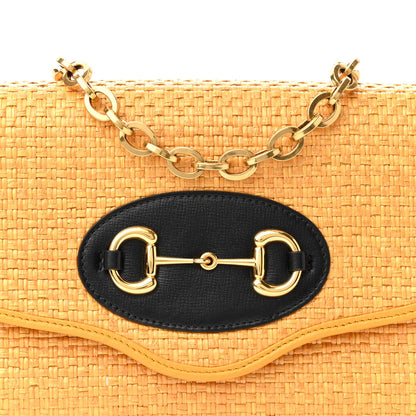 Gucci Straw Azalea Calfskin Mini Horsebit 1955 Chain Shoulder Bag Crop Black 8 of 10