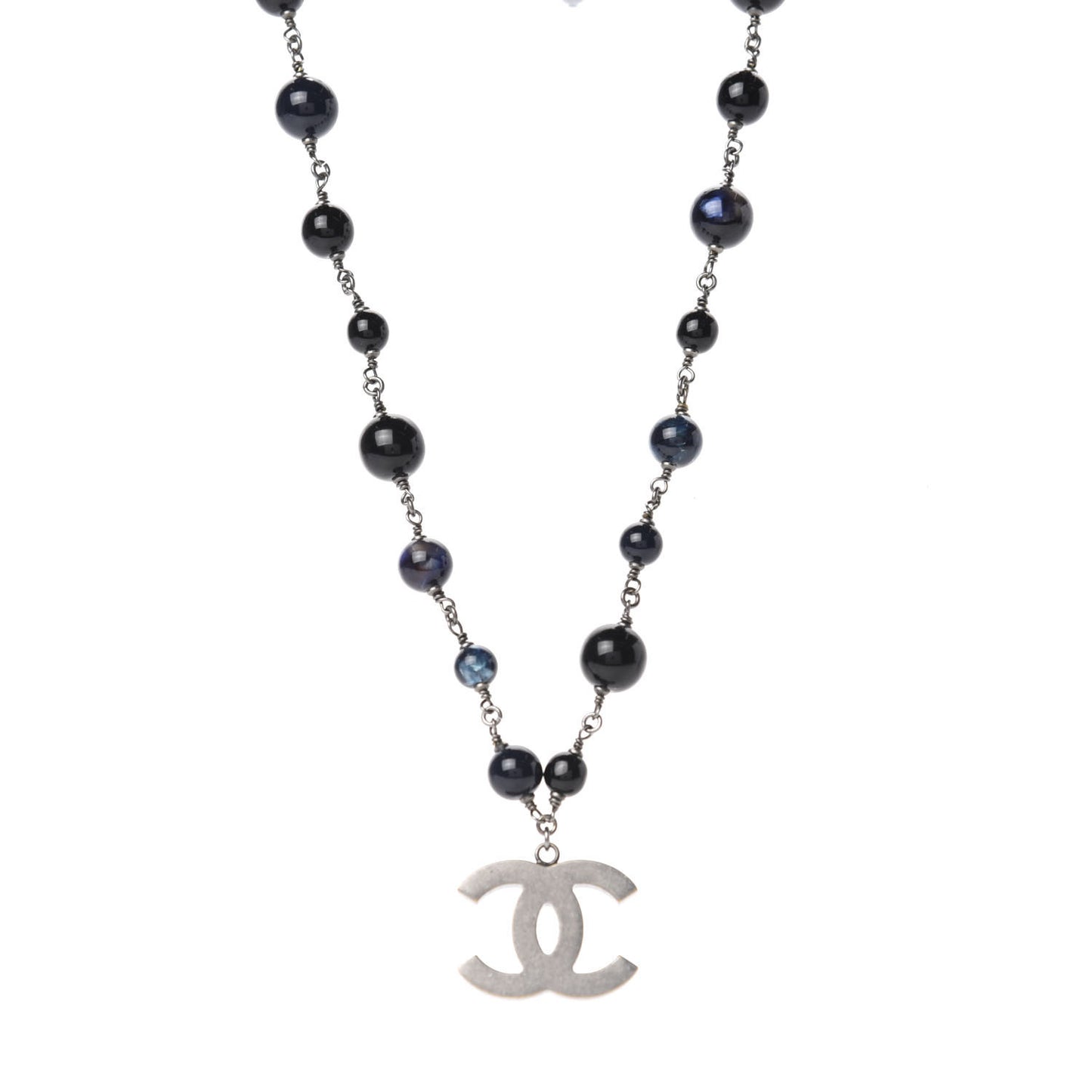 Ruthenium Beaded CC Short Necklace Black Blue
