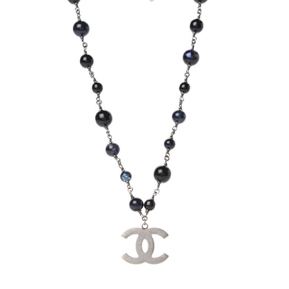 Chanel Ruthenium Beaded CC Short Necklace Black Blue 1 of 5