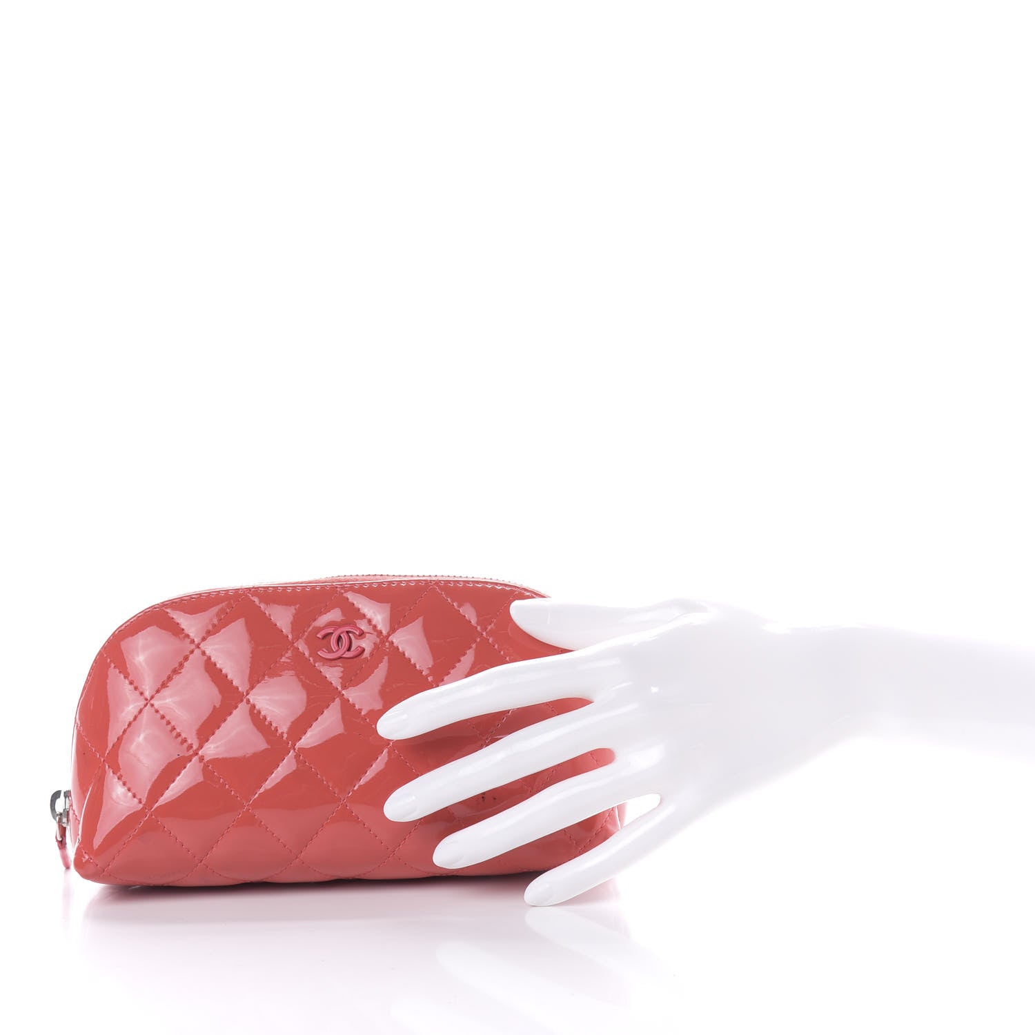 Chanel Patent Quilted Cosmetic Case Coral 2 of 10