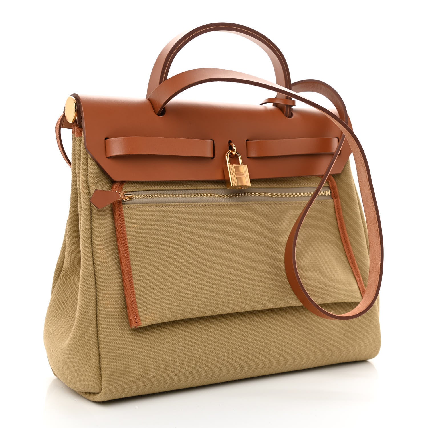 Hermes Military Toile Vache Hunter Herbag Zip Retourne 31 PM Poussiere Fauve 4 of 13