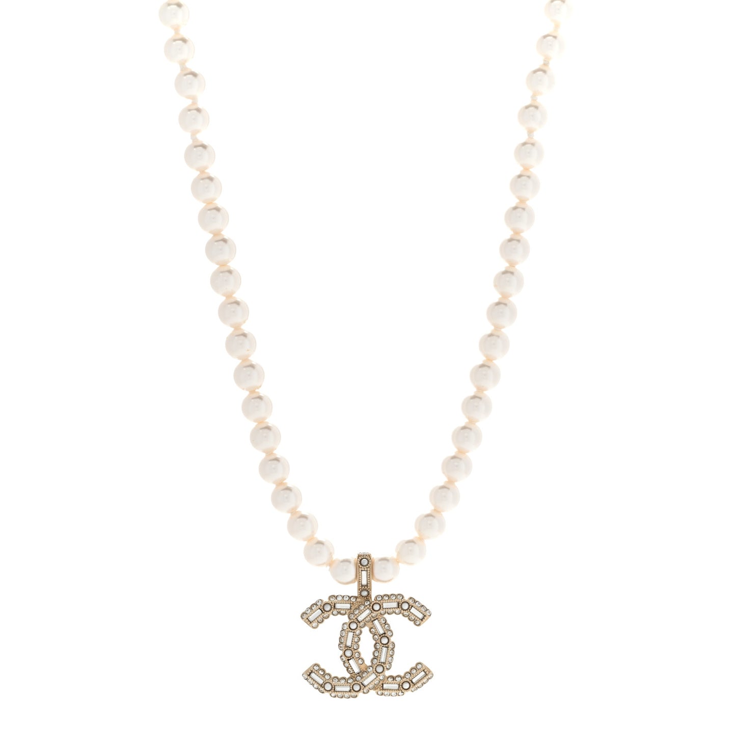 Pearl Crystal Baguette CC Short Necklace Gold