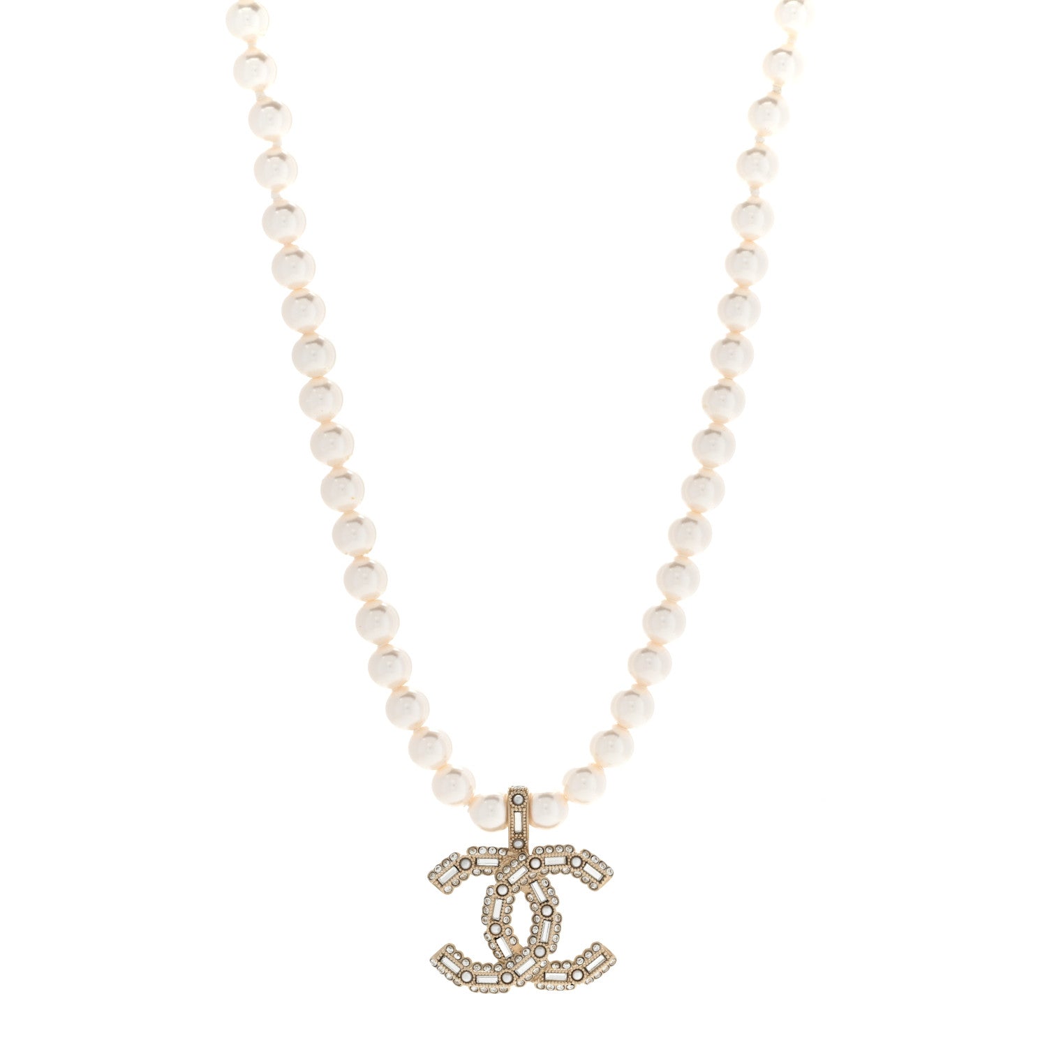 Chanel Pearl Crystal Baguette CC Short Necklace Gold 1 of 7