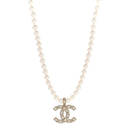 Chanel Pearl Crystal Baguette CC Short Necklace Gold 1 of 7