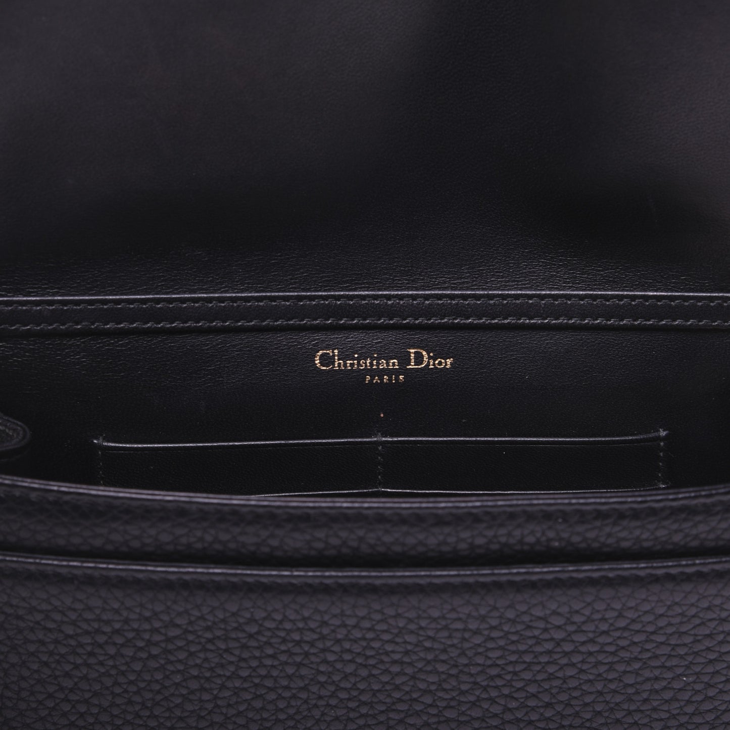 Grained Calfskin Diorama Wallet on Chain Pouch Black