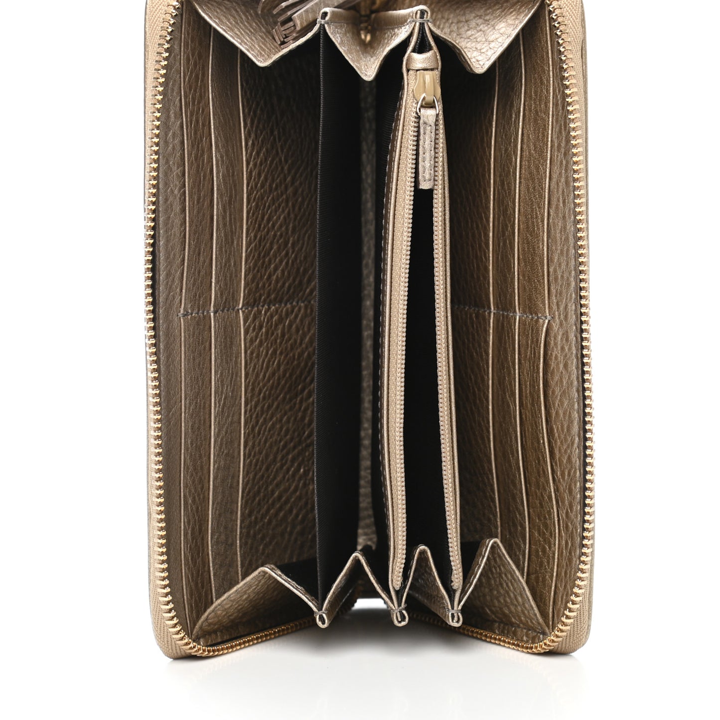 Metallic Pebbled Calfskin Soho Zip Around Wallet Golden Beige