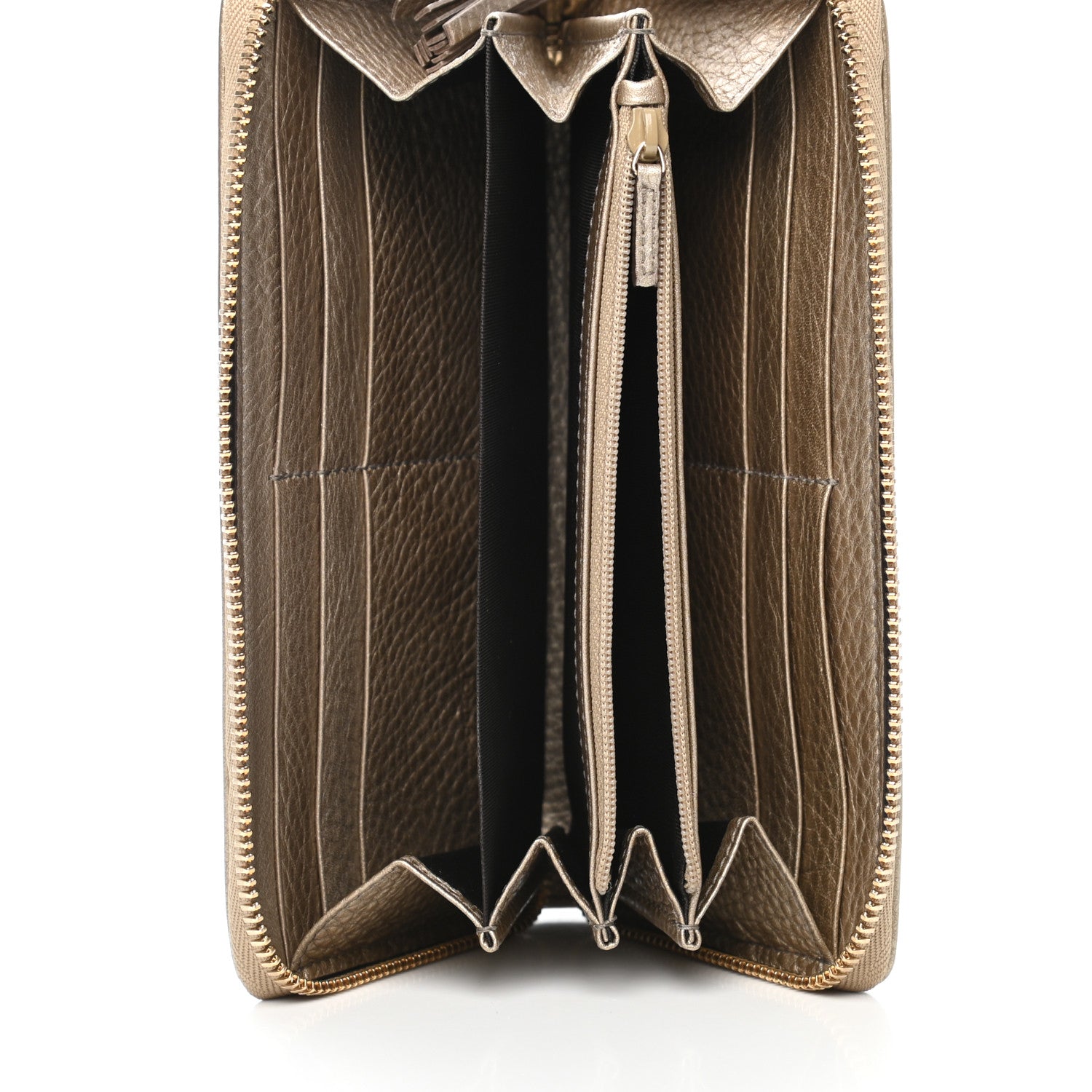 Gucci Metallic Pebbled Calfskin Soho Zip Around Wallet Golden Beige 5 of 8