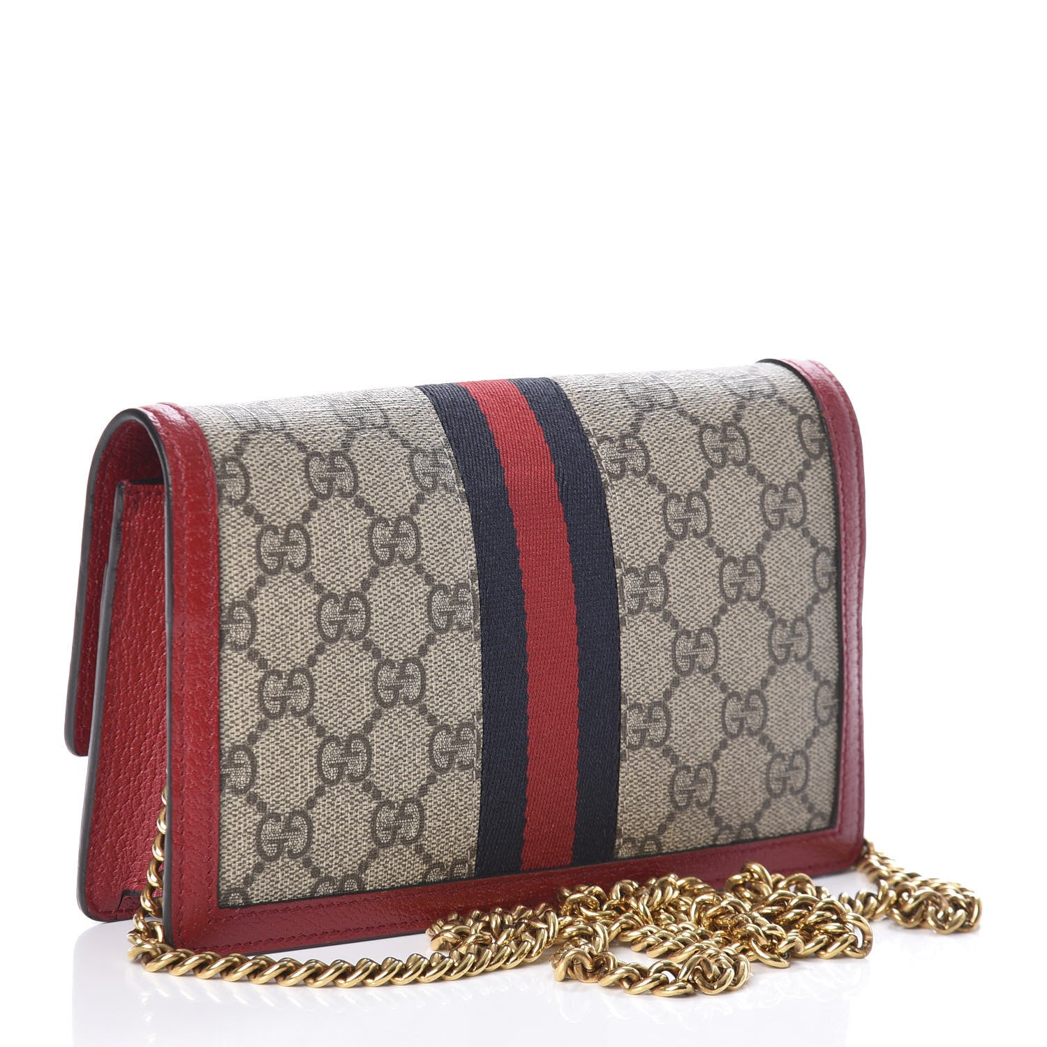Gucci GG Supreme Monogram Web Queen Margaret Chain Wallet Red 3 of 8