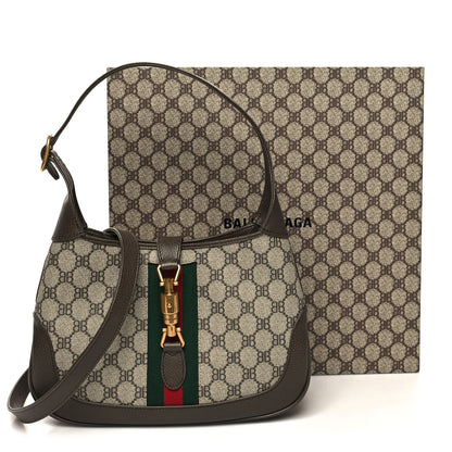 Gucci X BALENCIAGA BB Supreme Monogram Calfskin Web Small Jackie 1961 Hobo Beige Ebony 11 of 11